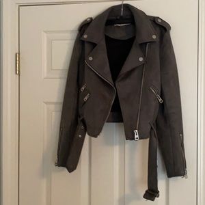 Faux suede biker jacket